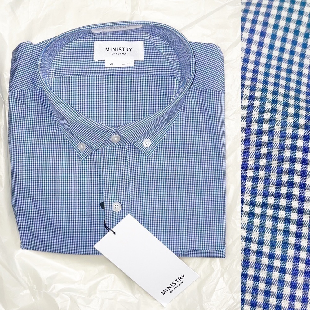 Ministry of Supply Men’s Gemini Woven Shirt Blue Green Size XXL Standard fit New